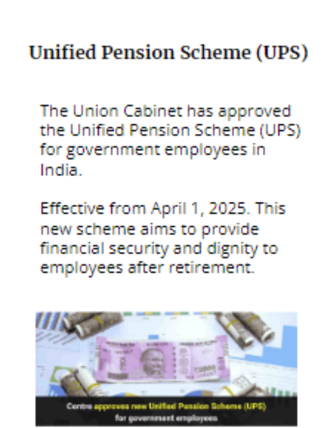 Union Cabinet approved Unified Pension Scheme (UPS) for government employees